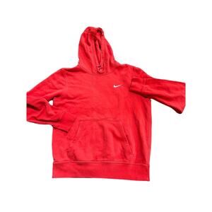 Nike Men Sweatshirt Small Red Hoodie Swoosh Logo Spellout Embroidered Drawstring